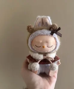 17cm Labubu doll Clothes Macaron Sitting Party Christmas Checkered Plush Cloak Clothes labubu V2 clothes Christmas costumes