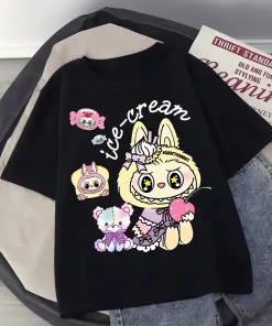 Labubu Original Children T-shirt Boy Girl Kawaii Anime Pattern Short Sleeve Summer Trendy Casual Tee Top Kid Labubu Clothes Gift