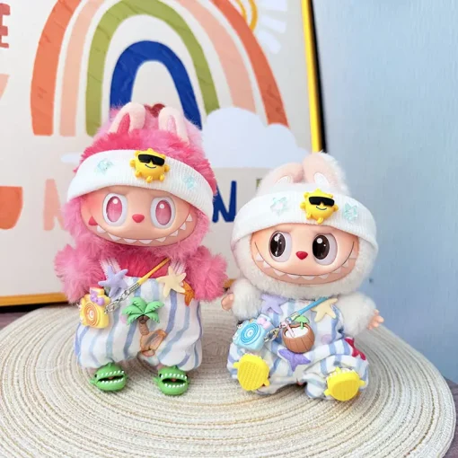 Labubu Doll Clothes Summer SeaStar Sand Overalls Labubu I II Idol Dolls Plush Doll'S Clothes Sitting Party Accessories