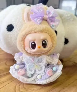 Only Clothes For 17cm Labubu V3.0 Front High-Energy Vinyl Plush Blind Box Pendant Lucky Purple Butterfly Fairy Baby Clothe Skirt