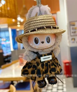 First Second And Third Generation 17cm Labubu Blind Box Pendant Figurine For Changing Clothes Leopard Print Dress Only Clothes