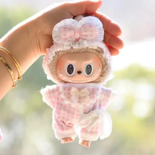 Solo ropa nueva, ropa para muñeca Labubu de 15cm, figura de vinilo, pijamas a cuadros, conjunto bonito y moderno, accesorios de cambio