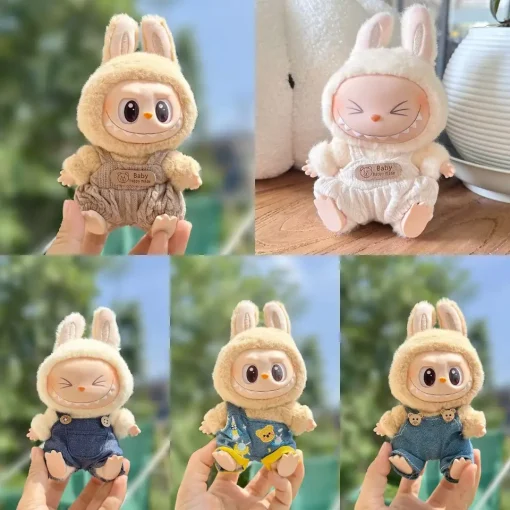 귀여운 미니 봉제 인형의 턱받이 바지 17cm Labubu I II 아이돌 인형 액세서리 한국 Kpop Exo 앉아 파티 의류