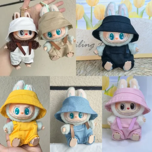 Labubu 15cm/17cm Doll Clothing Sitting Party Doll Clothing 6 Colors Belt Bib Pants with Hat
