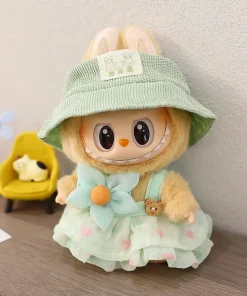 Cajas ciegas de primera y segunda generación, ropa para muñecas de fiesta, colgantes, ropa Labubu y vestido rosa de oso en forma de corazón