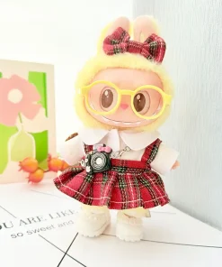 17cm Labubu Dolls Clothes Cute Red Skirt Set Accessories Glasses Camera Clothing Shoes Plush Doll's Clothes