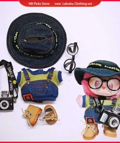 For15-17cm Labubu Clothes V1 V2 V3 Fisherman'S Hat Overalls T-Shirt Dolls Accessories Suit For Labubu Outfits Toys Birthday Gift
