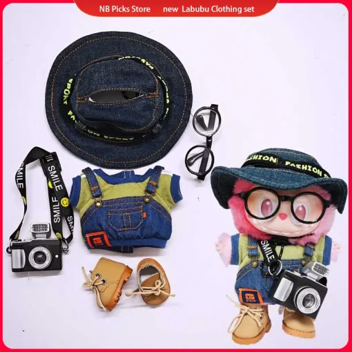 For15-17cm Labubu Clothes V1 V2 V3 Fisherman'S Hat Overalls T-Shirt Dolls Accessories Suit For Labubu Outfits Toys Birthday Gift
