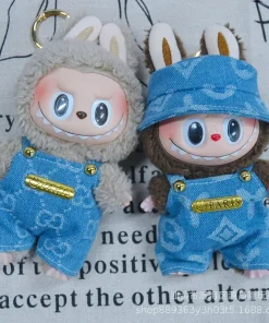 Only Selling Clothes Labubu Doll Clothes 17cm Labubu Sitting Party Cowboy Old Flower Strap Pants Fisherman Hat Set Hot Sale
