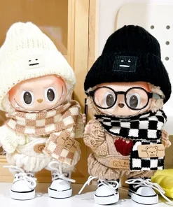 Fashion Doll Clothes For 17cm Labubu V1 V2 outfitClothes Hoodies Color Match Hoodies Casual plaid overalls Dolls Accessories