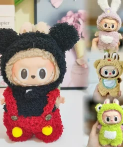 17cm Cute Mini Plush Doll's Clothes Outfit Accessories For Labubu Dolls Clothing Kids Gift Black and Red Mouse Overall and Hat