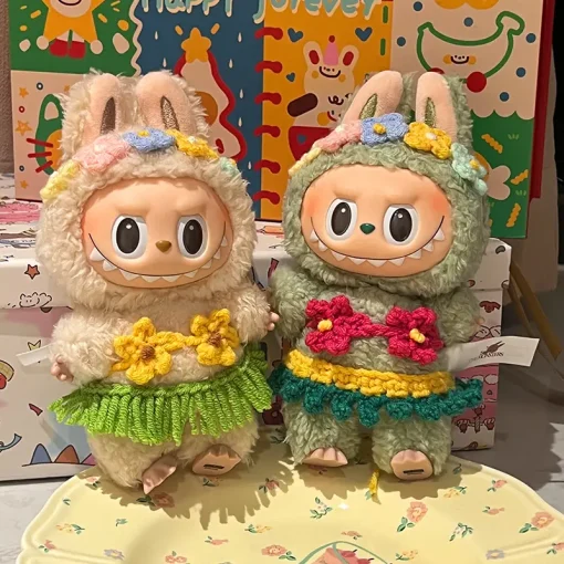 Labubu Clothes 15/17cm V1 V2 V3 Doll Mini Plush Doll Hawaiian Style Bikini Grass Skirt Hair Band 3PCS/Pack Swimsuit Accessories