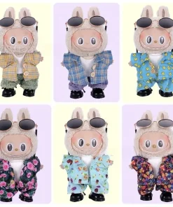 Clothes only firstsecond and third generation Labubu clothes pendant, Labubu sitting baby clothes 8-character plaid overalls set