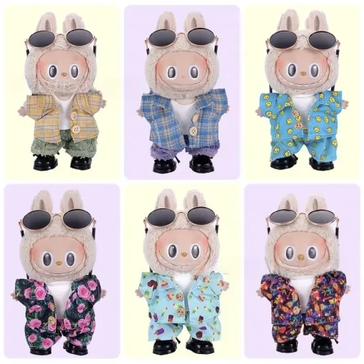Clothes only firstsecond and third generation Labubu clothes pendant, Labubu sitting baby clothes 8-character plaid overalls set