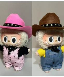 New 17cm Labubu western cowboy Series Baby Clothes exciting macaron Doll Only Clothes kawaii Suspenders casual clothes