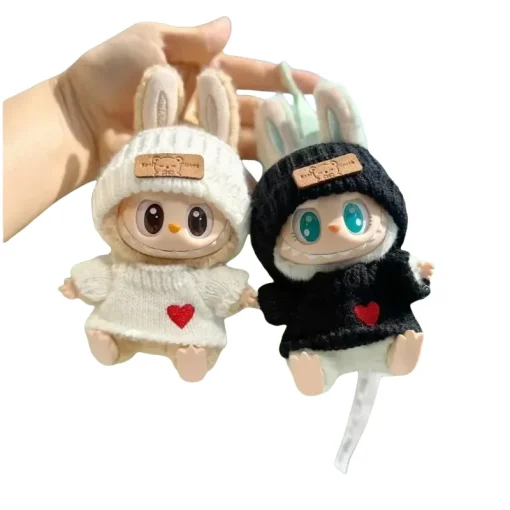 Pop doll clothes hoodie floral dress sweater jeans hat for 17cm labubu doll outfit clothes accessories, girl's toys clothing gif