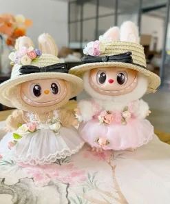 Labubu Dress One Or Two Generation Labubu Doll Clothes Labubu Sit Party For The Black Straw Hat Wedding Dress Outfit Accessories