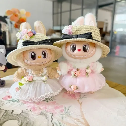 Labubu Dress One Or Two Generation Labubu Doll Clothes Labubu Sit Party For The Black Straw Hat Wedding Dress Outfit Accessories