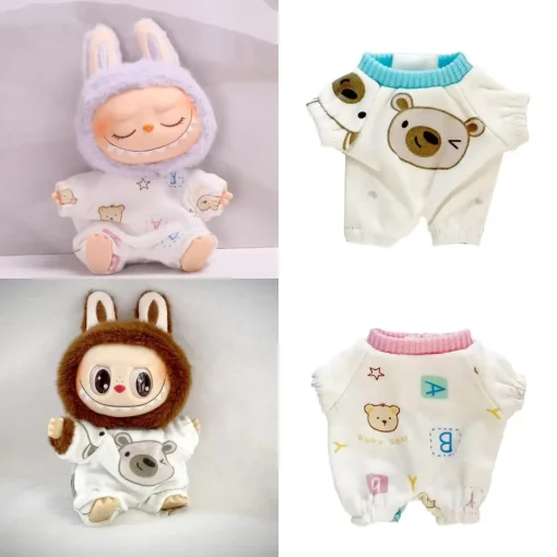 17cm Labubu Doll Clothes Pendant Drool Towel Bib Bear One-Piece Pajamas Set