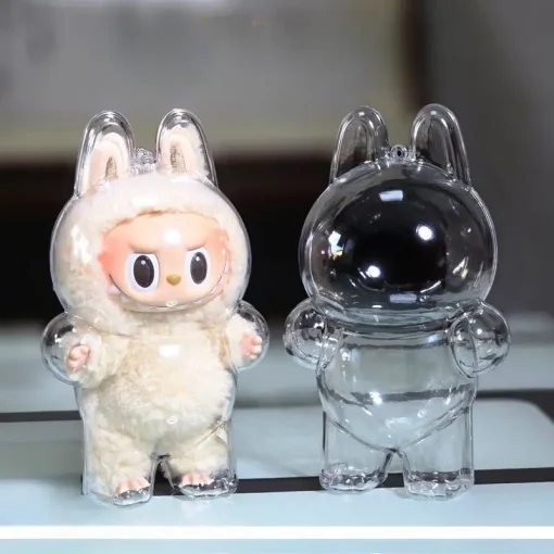 For Labubu V1 V2 Protective Acrylic Case shell Transparent Portable Cable Organizer Box Thickened Doll Bag Keychain Bags