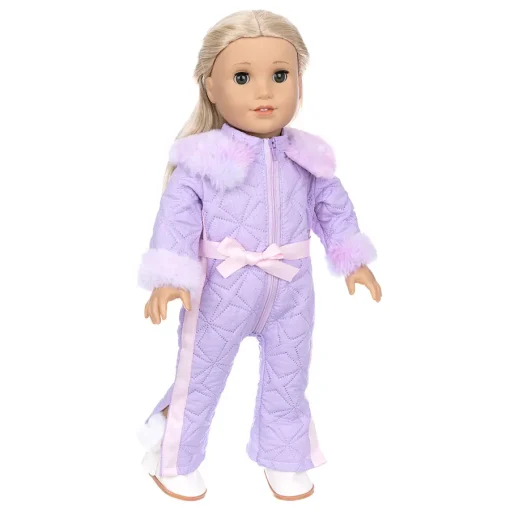 Doll Clothes 18Inch/45cm Baby New Born Doll Purple Rompers Hooded For Rebirth Doll Americanog Girl Doll Casual Wear Accessory