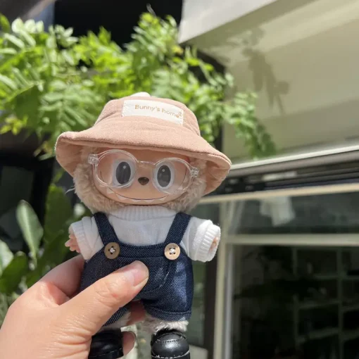 17cm Labubu Pure White T Denim Overalls Suit And Khaki Hat Series Simple Casual Baby Changing Clothes Doll Pendant Birthday Kids