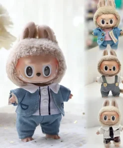 17cm Cute Mini Plush Doll's Clothes Outfit Accessories For Labubu Dolls Clothing Kid Gift Cowboy Suit Jacket T-shirt 3 Piece Set