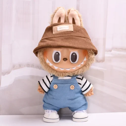 Only Clothes 38cm Labubu Plush Doll Clothing Striped T-Shirt And Overalls Casual Wear Doll Clothes Toy For Kids