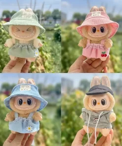 Cute Mini Plush Doll'S Dress with Hat17cm Labubu I II Idol Dolls Accessories For Korea Kpop Exo Sitting Party Clothing