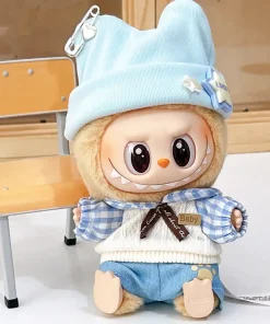 17cm Labubu First And Second Generation Rabbuwa Clothes Vinyl Dolls Sitting Party Pendants Clothes Hoodies Hats Cute Doll Gifts