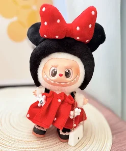 17cm Cute Mini Plush Doll's Clothes Outfit Accessories For Labubu Dolls Clothing Kids Gift Mickey And Minne Overall and Hat