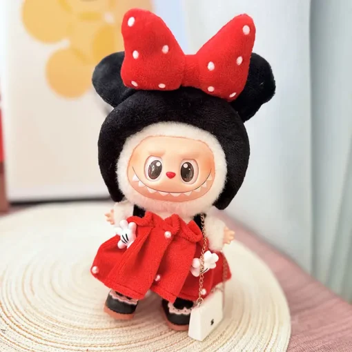 17cm Cute Mini Plush Doll's Clothes Outfit Accessories For Labubu Dolls Clothing Kids Gift Mickey And Minne Overall and Hat