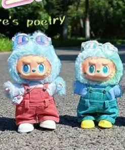 Cute Clothes Set For 17cm Labubu Plush Doll Accessories Labubu's New Denim Overalls Labubu Clothing Outfit V3