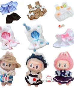 1PC 17cm Labubu Clothes Cute Mini Plush Doll's Outfit Accessories Overalls Cloak Dress Pajamas Shirt for Vinyl Dolls Fans Gift