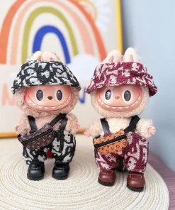 Clothes only] First andsecondgeneration Labubu clothes pendant Labubu sitting baby clothes leather clothes urban letter overalls