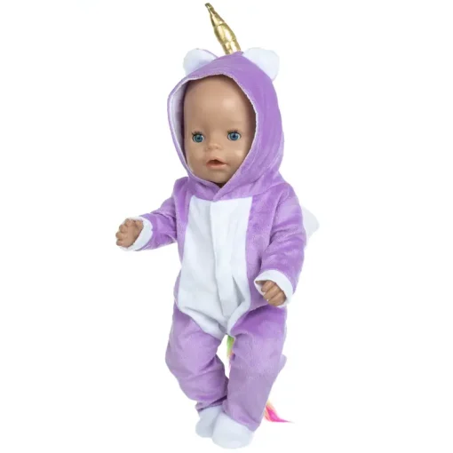 Baby Doll Clothes 18Inch/45cm Born Baby Doll Fur Unicorn Outfit Set reborn bebe Doll Coat Hoodie Suit With For Doll Toy Wear