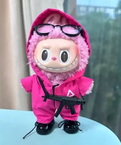 17cm Labubu Clothes Outfit Accessories for The Monster Korea Kpop Labubu Idol V1 V2 V3 Commando Jacket Clothing Pendant Mp5