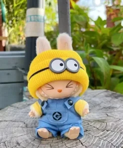 17cm Labubu Clothes Set Overall Mini Plush Labubu Doll Clothes Accessories Compatible with Minions Design Anime Labubu Outfit