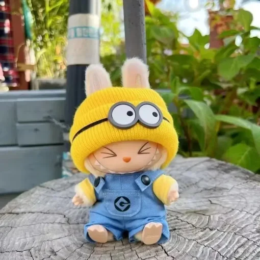 17cm Labubu Clothes Set Overall Mini Plush Labubu Doll Clothes Accessories Compatible with Minions Design Anime Labubu Outfit
