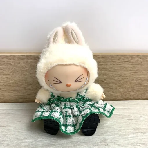 Mini Doll'S Clothes Outfit Accessories For 15-17cm Ropa Labubu and 10cm cotton doll Green dress hat shose Clothing