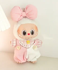 Doll Clothes For 15/17cm Labubu Plaid Shirt Jumpsuit Bow Tie Headdress 3PCS/Pack Plush Cotton Idol Doll Universal Accessories
