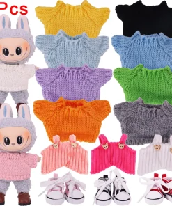 Doll Sweater+Overall+Shoes 3Pcs/Set For labubu Clothes Accessories 17cm Plush Doll Cute Decoration Game Toys For Girls
