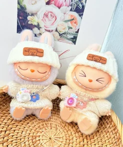 17cm Labubu I II Doll Clothing Doll Clothing Pink And Blue Small Flower Sweater With Plush Hat Sitting Party Plush Doll Clothing