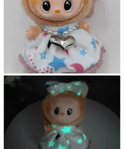 17CM Labubu Luminous Skirt Clothes Pajamas Bow Outfit Fashion Overalls Set Party Doll Clothes Blind Box Doll Accessories