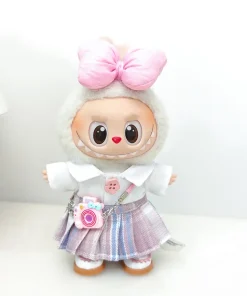 17cm Labubu Doll Outfits Designer Luxury Labubu Doll Clothes Pleated Skirt Plush Toys Clothes Labubu Doll Accessories