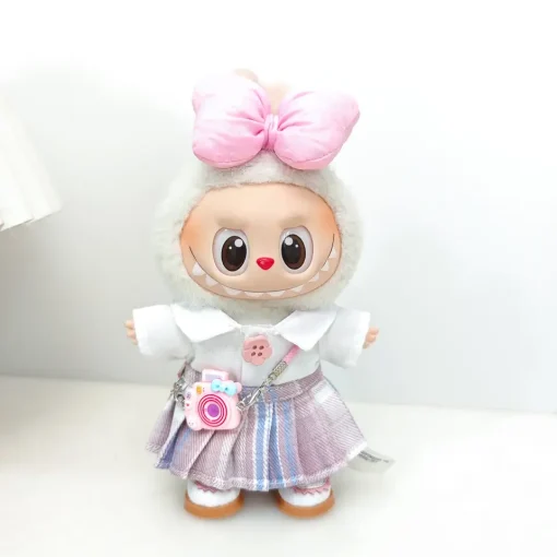 17cm Labubu Doll Outfits Designer Luxury Labubu Doll Clothes Pleated Skirt Plush Toys Clothes Labubu Doll Accessories