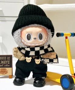 New Cute Mini 17cm  Labubu Clothes Macaron Vinyl Figure Winter Sweater Hat Set Doll Wear For Accessories Girl Baby Clothes Gift