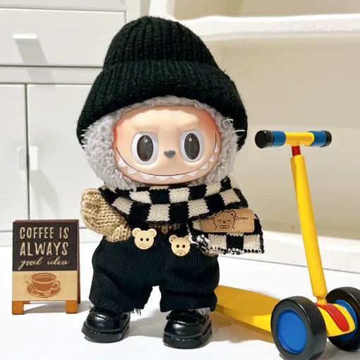 New Cute Mini 17cm  Labubu Clothes Macaron Vinyl Figure Winter Sweater Hat Set Doll Wear For Accessories Girl Baby Clothes Gift
