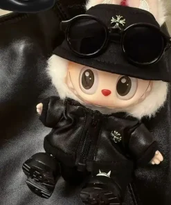 Labubu Fashion Leather 5/6pcs Suit For 17cm V1 V3 Labubuwa Clothes Handsome Trend Boy Doll Clothes Full Set