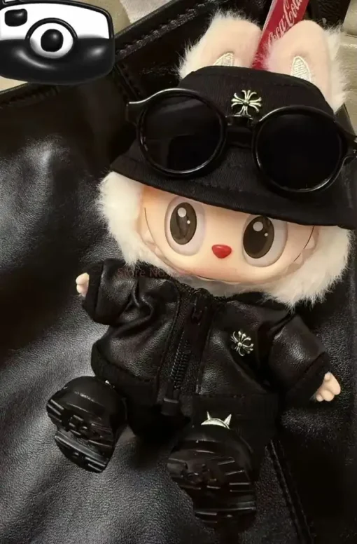 Labubu Fashion Leather 5/6pcs Suit For 17cm V1 V3 Labubuwa Clothes Handsome Trend Boy Doll Clothes Full Set